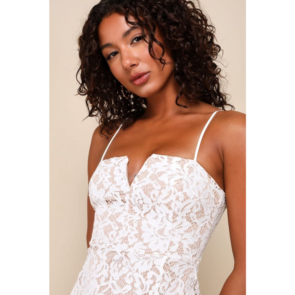Lulus Amazing Allure White Crochet Lace Bodycon Midi Dress Large - Picture 6 of 16